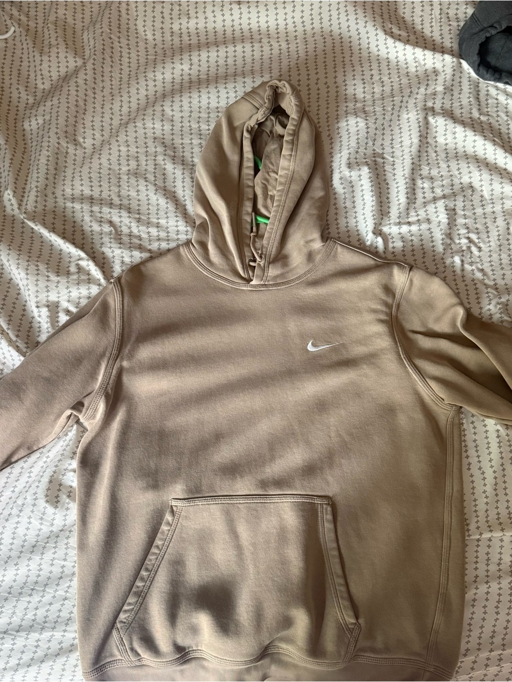 Nike Men's Brown Taupe Hoodie with White Swoosh